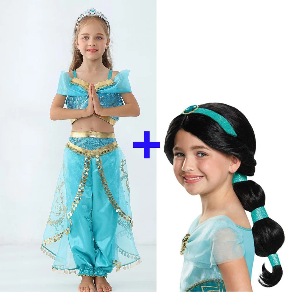 

Girls Kid Jasmine Princess Dance Dress Suit Aladdin Halloween Christmas Performance Cosplay Costume Top Skirt Pant Two piece Set