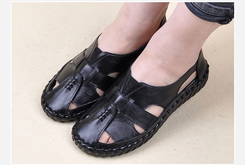 Женские сандалии из натуральной кожи ручной работы кожаные на плоской подошве в