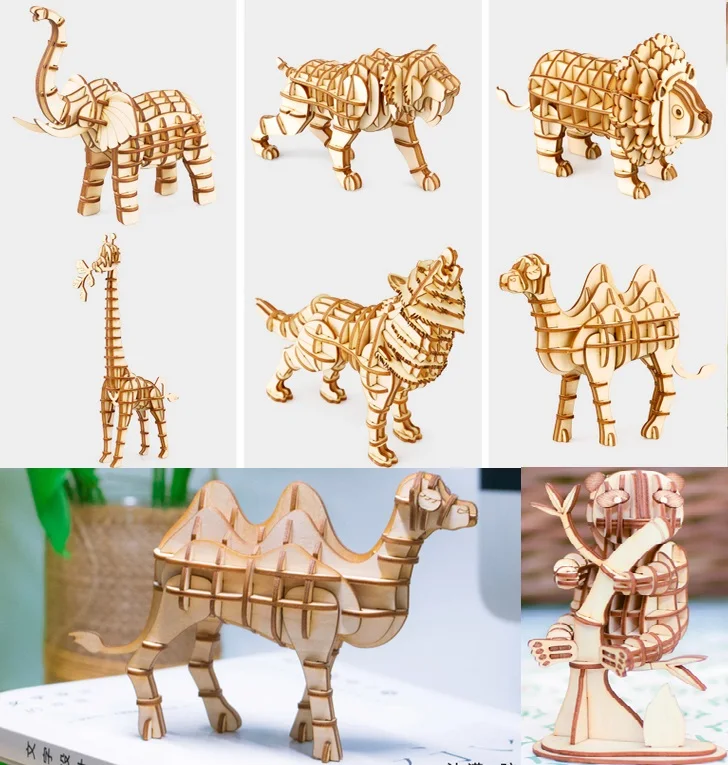 Деревянная 3D Модель для сборки игрушек пазл украшение дома животное Лев панда