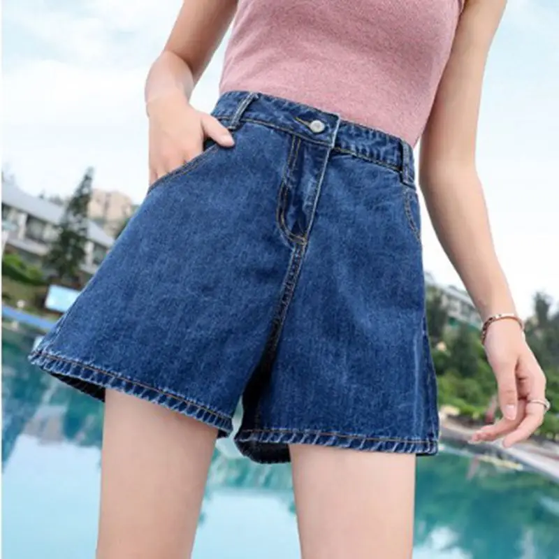 Женские джинсовые шорты с высокой талией свободные ковбойские трапециевидной