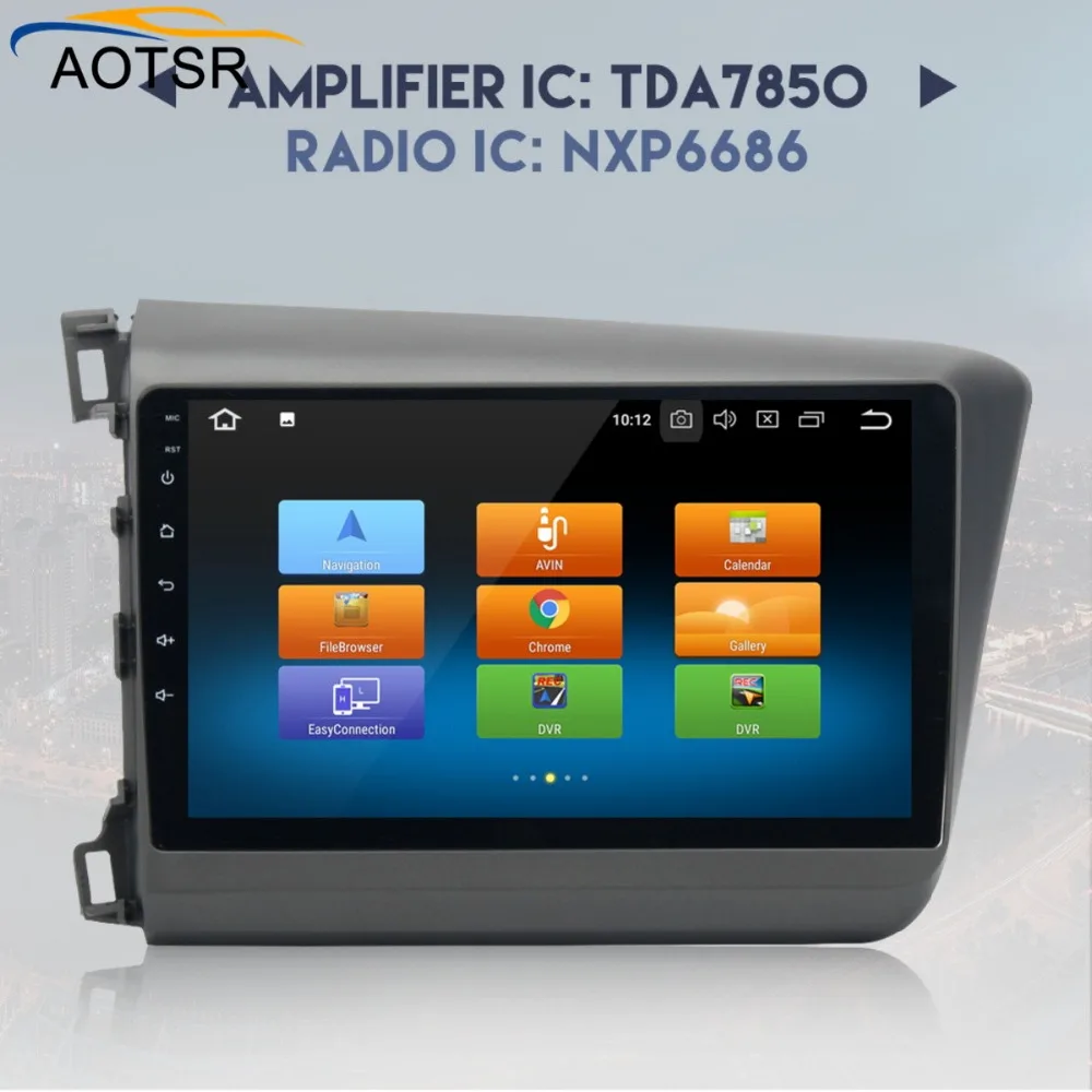 Четырехъядерный Android 8 0 2 DIN 9 'Автомобильный dvd видео GPS для Honda Civic 2012 2013 экран 1024*600