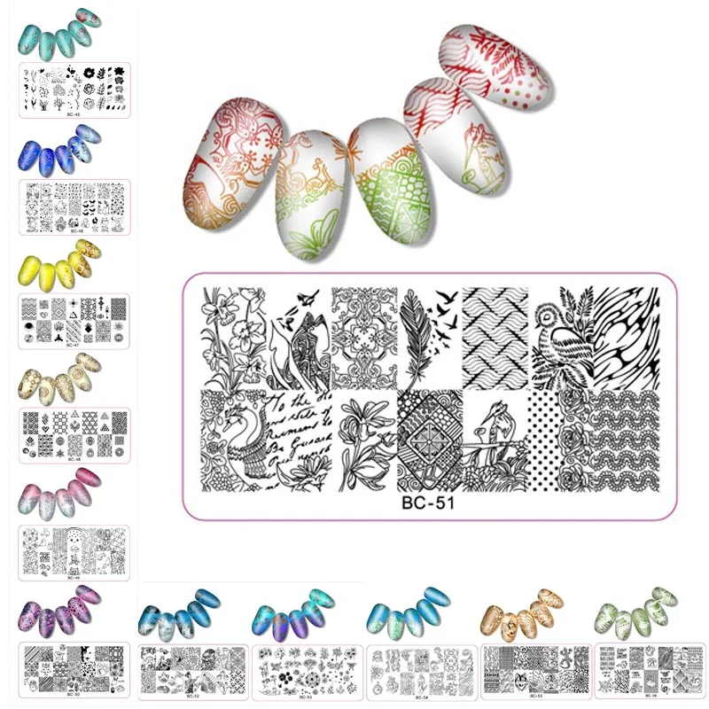

12PCS Rectangle Nail Stamping Plate Animal Plant Flower 6*12cm Template Manicure Nail Art Image Plate