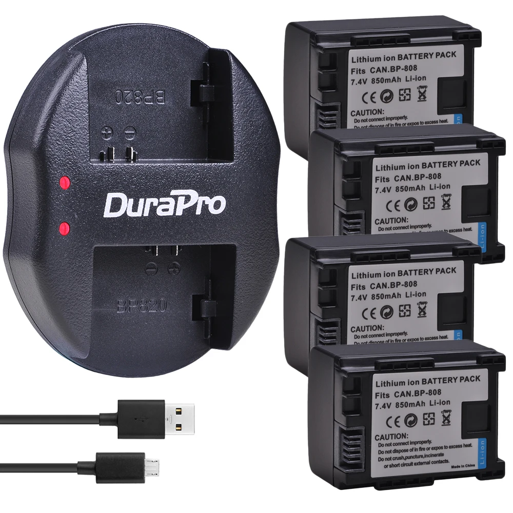 4 шт. аккумулятор и зарядное устройство с двумя USB-портами для камеры Canon BP 808 827 809