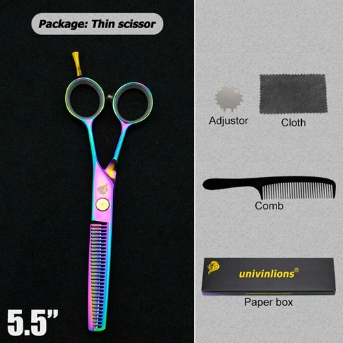 5509-THIN 5,5/6 дюймов univinlions розовые парикмахерские ножницы, профессиональные ножницы для волос, парикмахерские принадлежности, филировочные радужные ножницы - Цвет: 5509-THIN