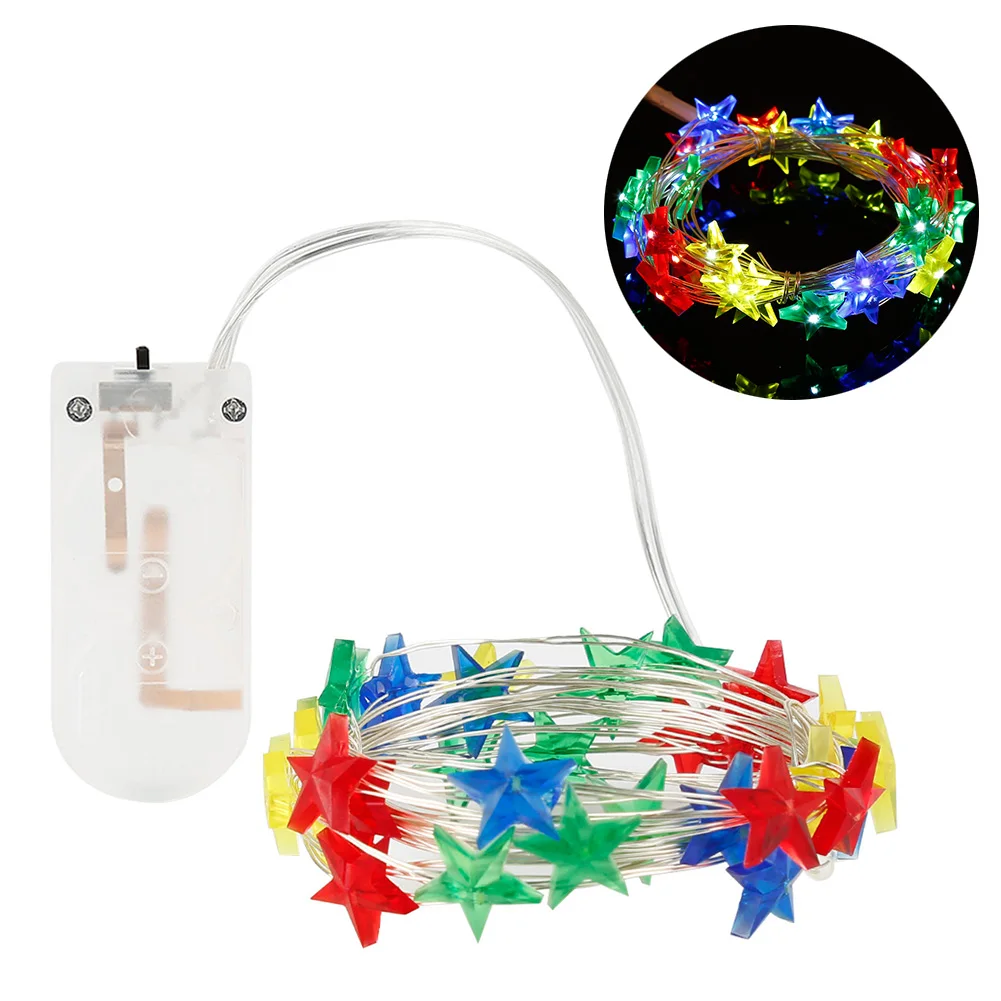 Multicolor 2 м 20 светодиодный медный провод Звездная гирлянда светодиодный светильник гирлянды Рождественские Свадебные вечерние украшения для дома Питание от батареи CR2032 - Испускаемый цвет: Multicolor