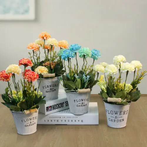 Bouquet Artificial Silk Rose Fake Garden Plant Flower+Iron Bucket Home Decor DIY | Дом и сад