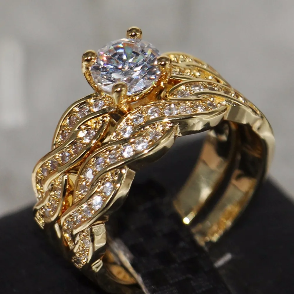 

Lovers' Ring for Women Trendy Jewelry Gold Filled Round Cut 5A Zirconia CZ Party Women Wedding Bridal Cross Couple Ring Set Gift