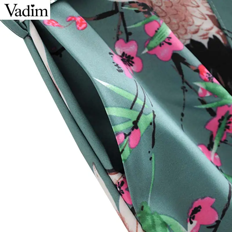 Vadim женские цветочные журавли печати Комбинезоны галстук-бабочка пояс карманы