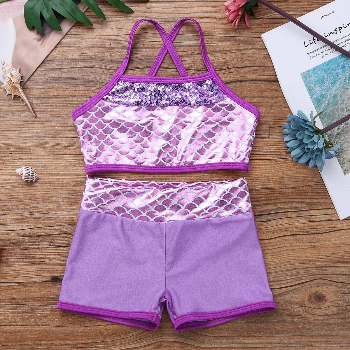 FEESHOW/детский танкини для девочек костюм без рукавов с блестками и русалочкой