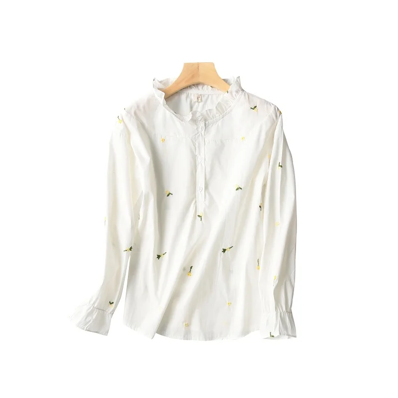 Девушка Мори милое весенне осенняя Женская белая блузка с оборками на воротнике