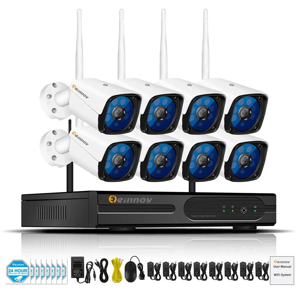 Einnov 8CH камера безопасности Беспроводная система с записью CCTV 1080P комплект видеонаблюдения IP NVR Wifi Camara комплект аудио записи - Цвет: 8Ch Camera System