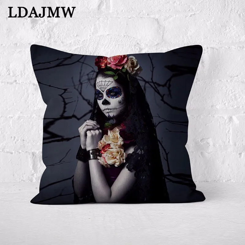 LDAJMW Хэллоуин Ужасы Забавный Цвет рисунок темно девушка наволочка спальный