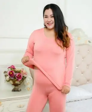 Розовый Термобелье размера плюс XL-6XL, женские подштанники, зимняя термо Одежда для девочек, Дамская пижама, термос, набор, стройнящий женский - Цвет: Розовый