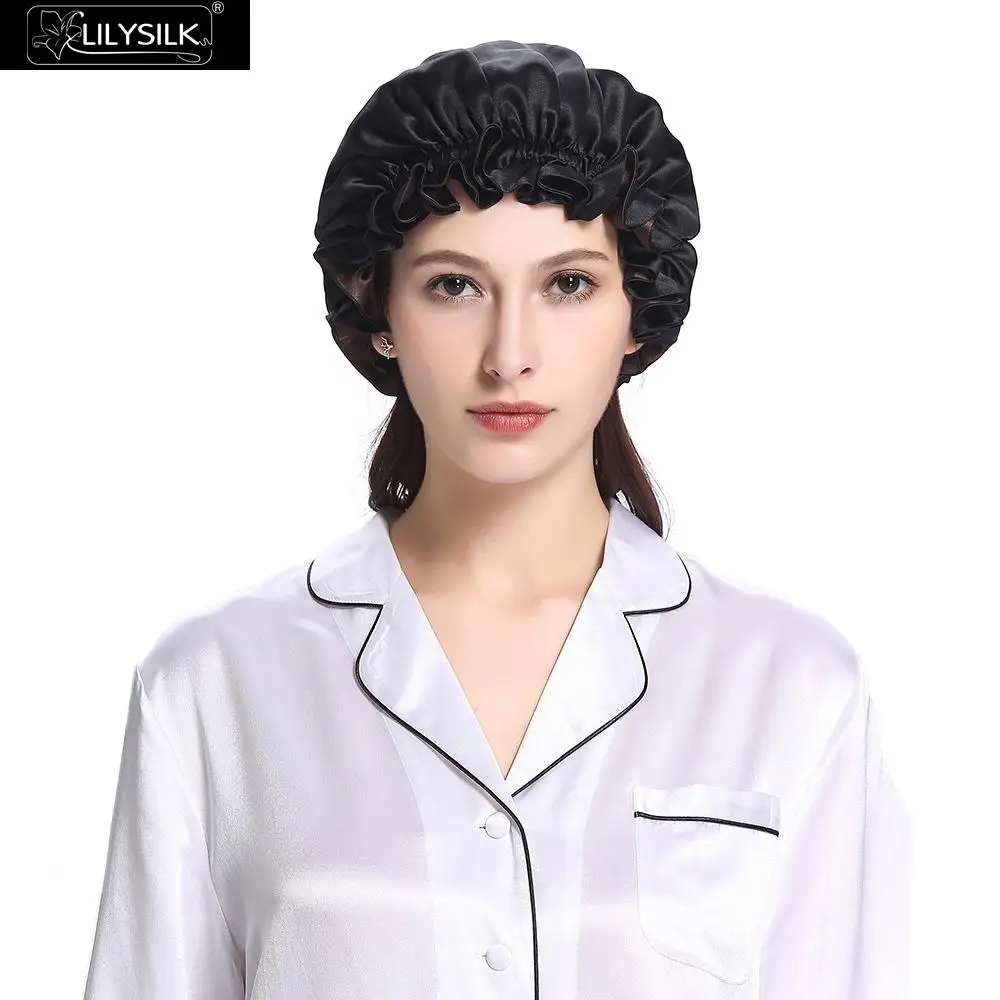 Lilysilk Double Silk Night Sleep Cap Luxury Women Hat Accessories Lady - Цвет: Black and Chocolate