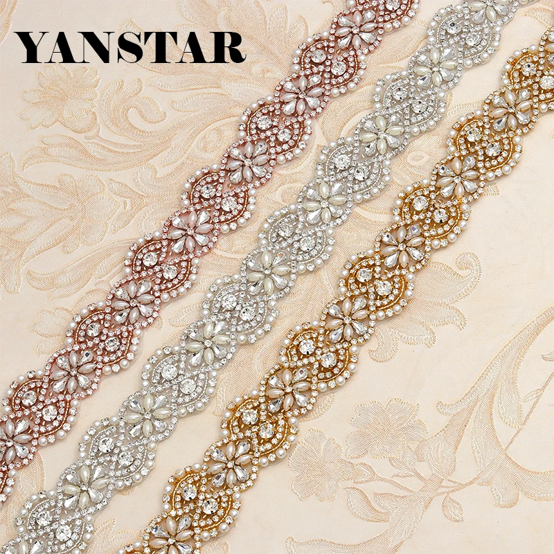 

YANSTAR 4.5CM*1Yard Rhinestones Trim For Bridal Sashes Rose Gold Crystal Rhinestones Appliques For Dresses Belt Trim YS823