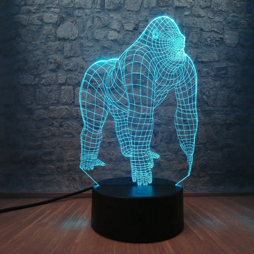 Светодиодный светильник Orangutan Gorilla Chimpanzee с 3D USB для активного отдыха 7 цветов