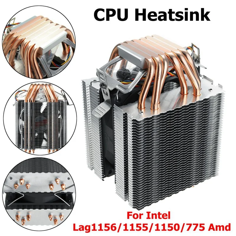 6 тепловых труб 4 провода один вентилятор без света ЦП радиатор для Intel 775/1150/1155 Adm