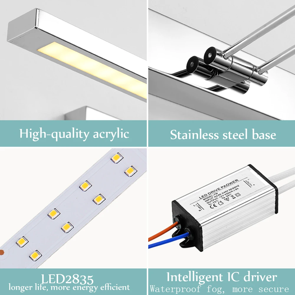 Светильник светодиодный настенный из нержавеющей стали 41/55/80 см 3 длины|wall lamp