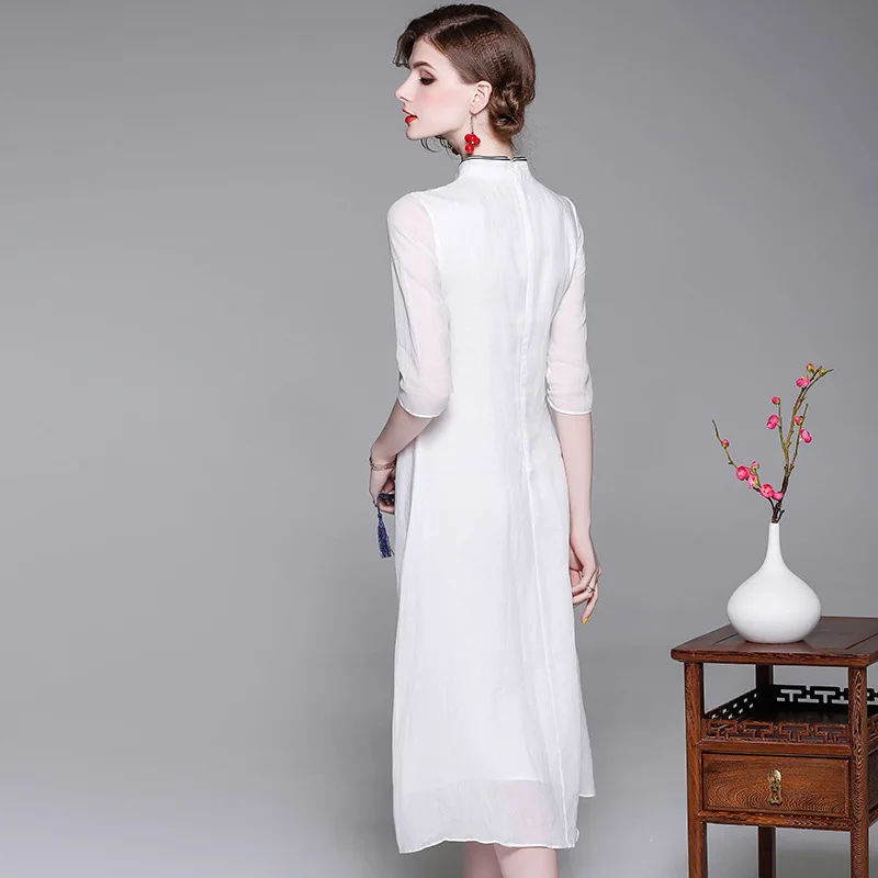 2018 Летние Вышитые сплошной Цвет Cheongsam женское платье Высокое качество