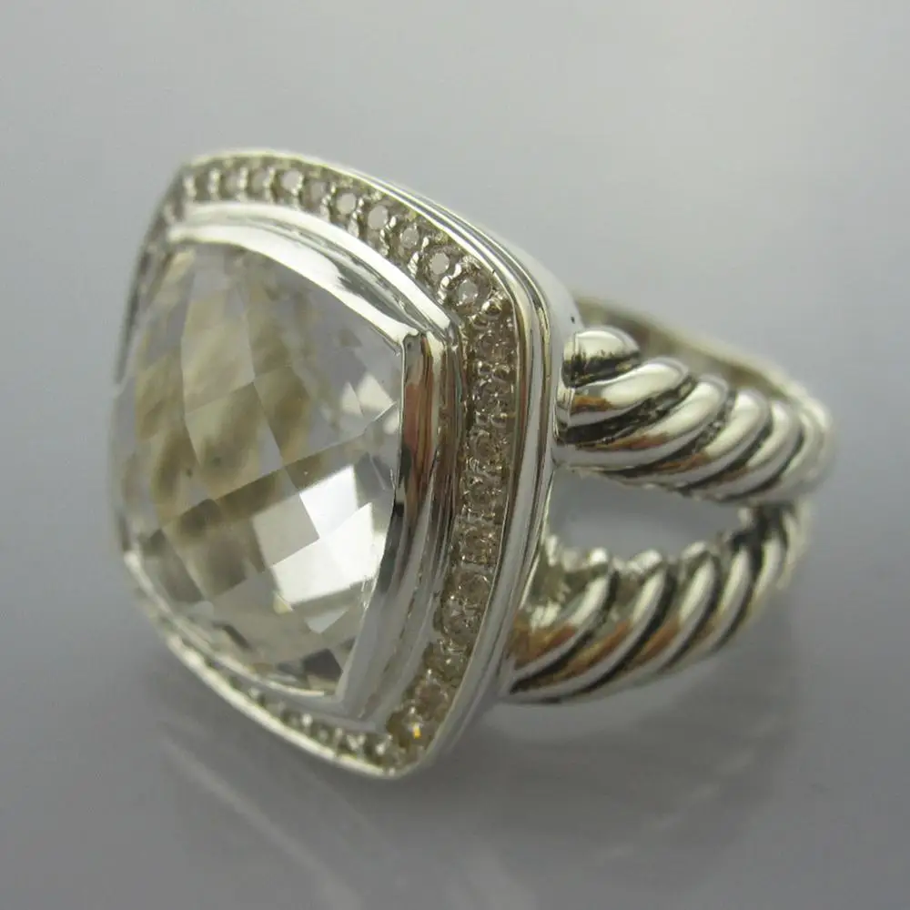 Clear Quartz Цельное ювелирное изделие из серебра 925 пробы 14 мм кольцо с голубым топазом дизайн бренда ювелирные изделия из стерлингового серебра Аметист Черный оникс цитрин женское кольцо - Цвет камня: Clear Quartz
