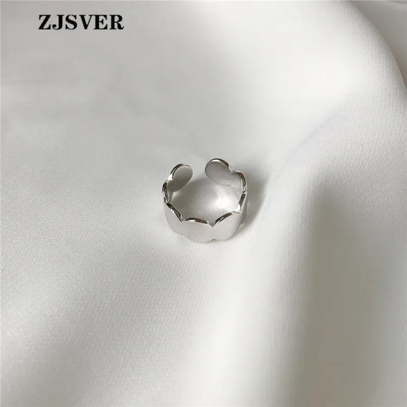 ZJSVER Korean Jewelry 925 Sterling Silver Rings Simple Unique Design Geometry Round Connect Wave Adjustable Women Ring For Gift | Украшения