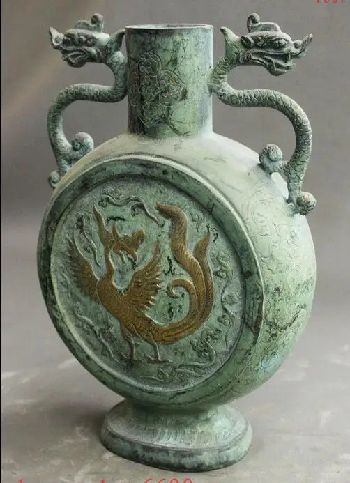 Под знаком Китайской Династии Бронзовый Свинка 2 Феникс Дракона Статуя Ваза