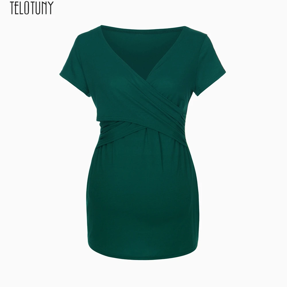 GN TELOTUNY Women Maternity Solid sexy v-neck short sleeve tops Pregnant Nursing soft Multifunctionl Blouse T-Shirt x0510 - Цвет: GN