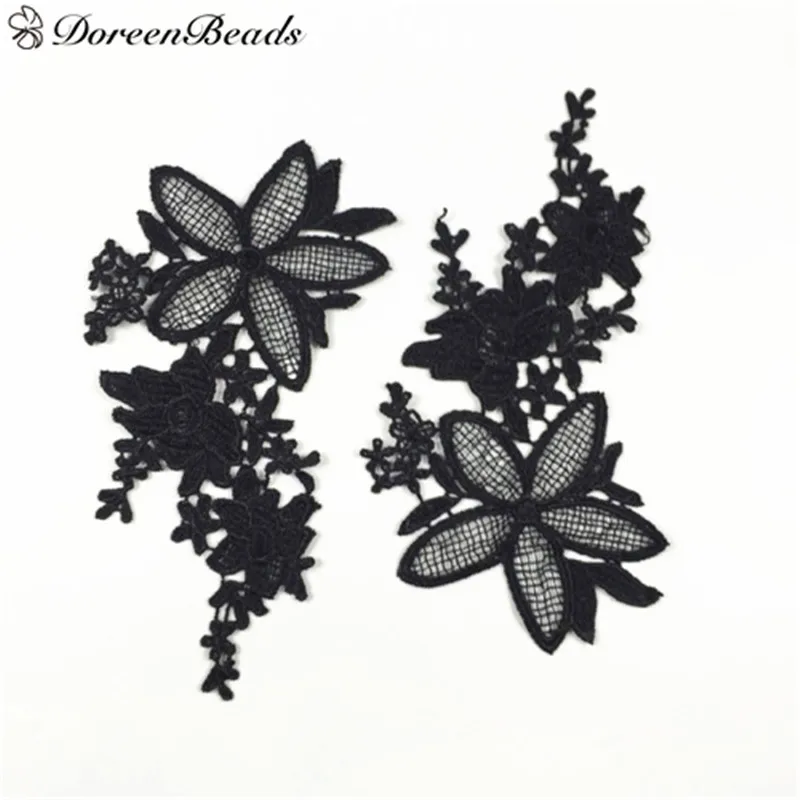 DoreenBeads черный цветочный узор полиэстер кружево водорастворимый вышитый воротник