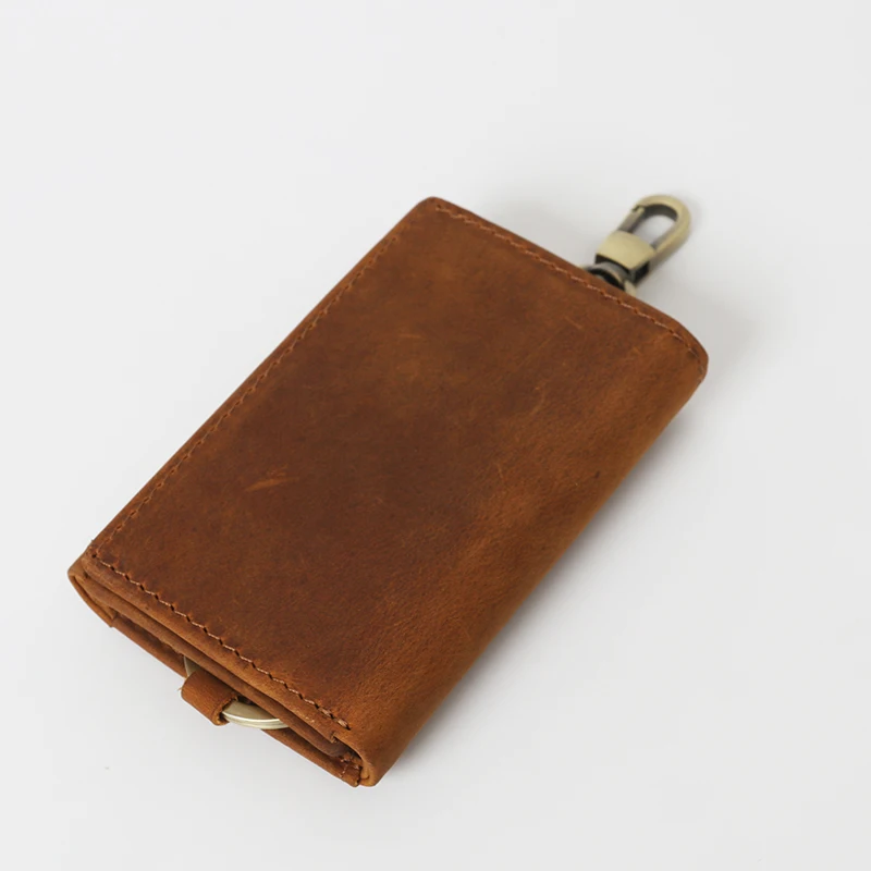 SIMLINE Genuine Crazy Horse Leather Men Wallet Car Key Holder Men's Vintage Short Trifold Small Wallets Coin Purse Card | Багаж и
