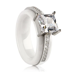 White Ring 8 мм кольца с кристаллами квадратной формы, Прямая поставка, большие Караты, керамические кольца, один ряд, ювелирные изделия с кристаллами, опт, для женщин, подарок для девушек - Цвет основного камня: White Ring