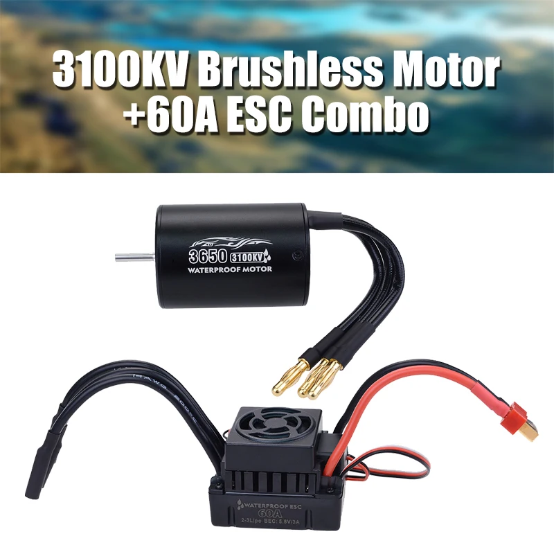 

3650 Brushless Sensorless Waterproof Motor 2300KV/3100KV/3900KV 3.175mm+60A ESC For 1/8 RC Drift Racing Off-road Car Truck