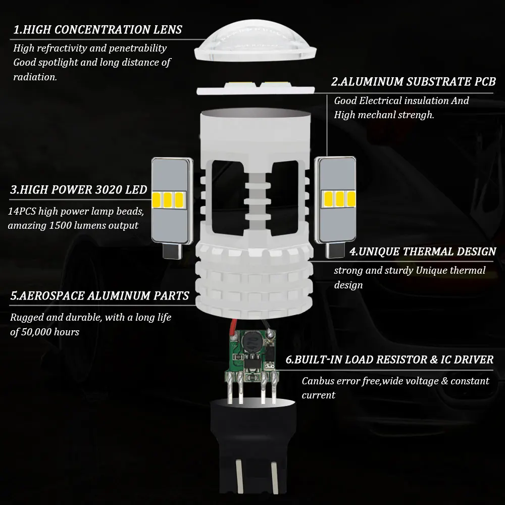 2 шт. лампы Супер яркий белый DC12V/24V Canbus T20 7440 W21W W21 7443 7444 W21/5 Вт SRCK светодиодный для