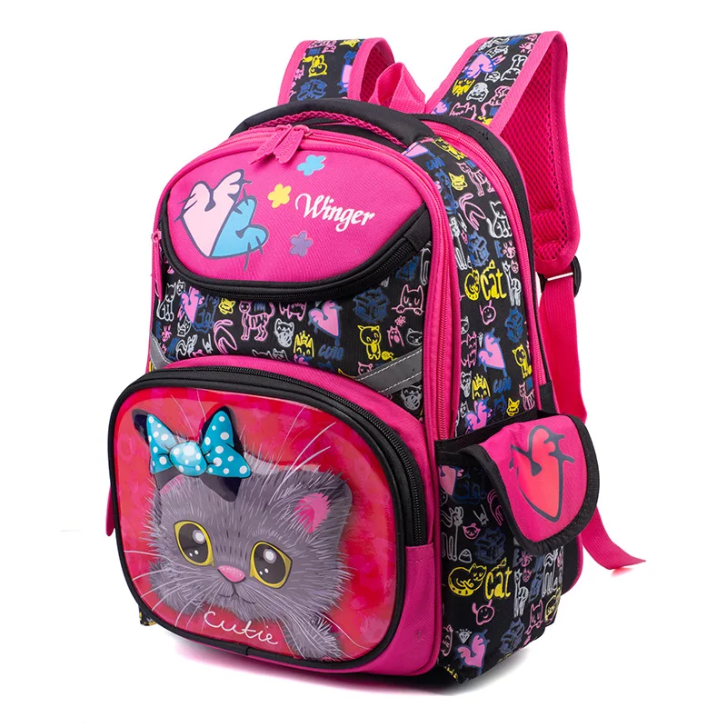 cat rose black Милые ортопедические школьные рюкзаки для девочек, детские школьные сумки для девочек, 3D рюкзак с котом, Детские ранцы, школьные сумки, ранец Mochilas - Цвет: cat rose black