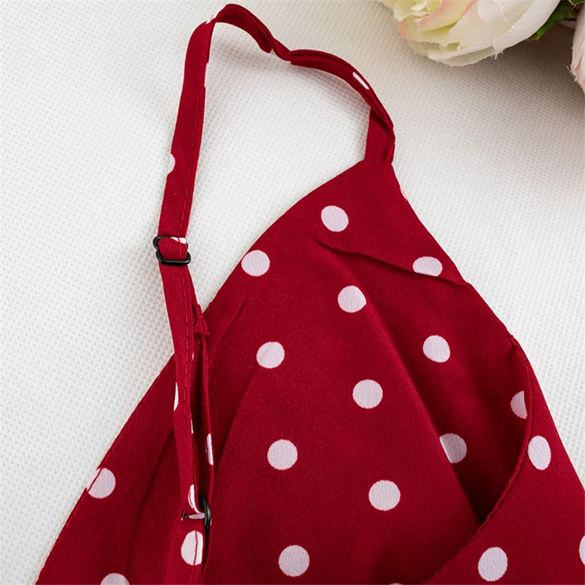 Женское винтажное платье на бретелях-спагетти элегантное вечернее в горошек