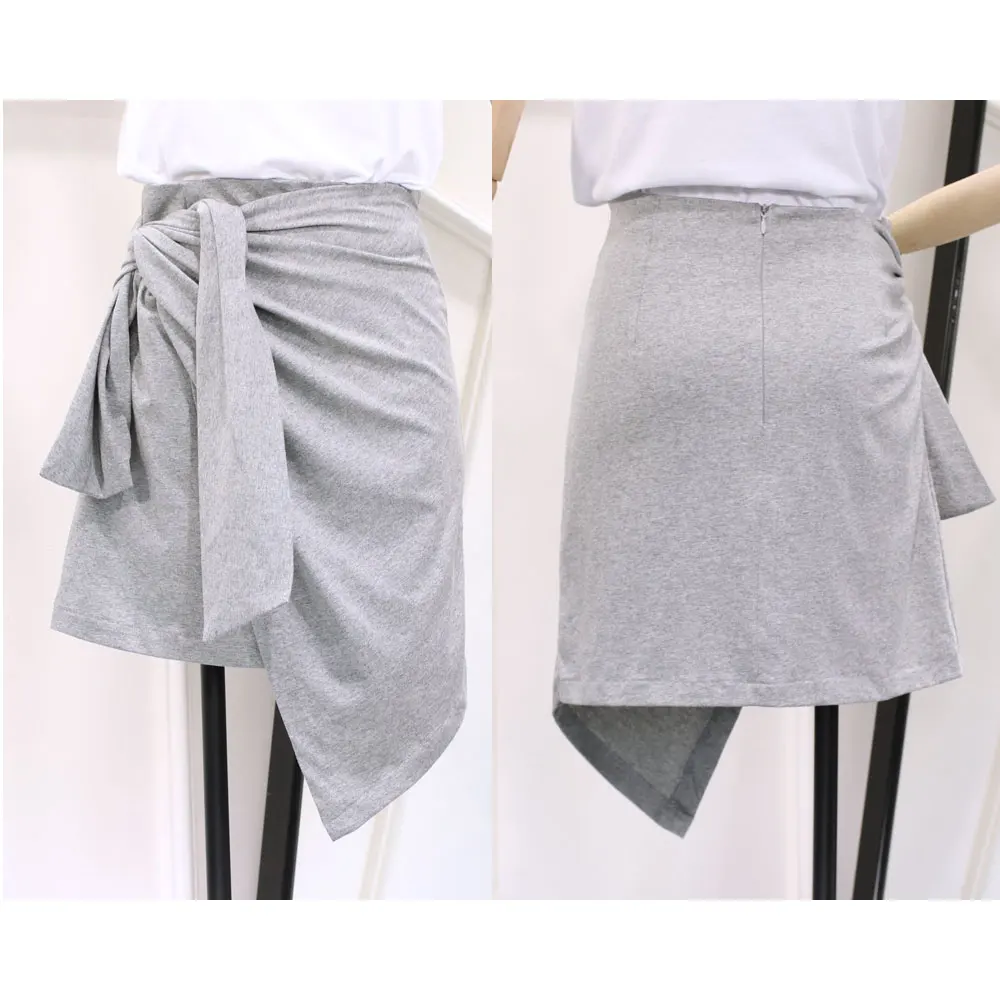Flectit Black Grey Asymmetrical Knotted Mini Skirt with Bow Sexy Womens Skirts Party Club Wear | Женская одежда