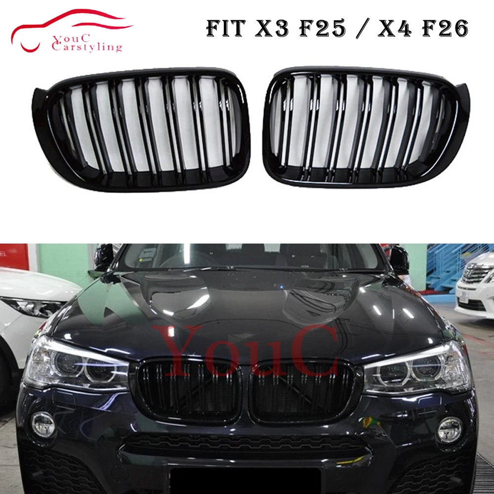 Двойная решетка для радиатора X3 X4 Передняя фоторешетка BMW F25 F26 2014 2018 глянцевая