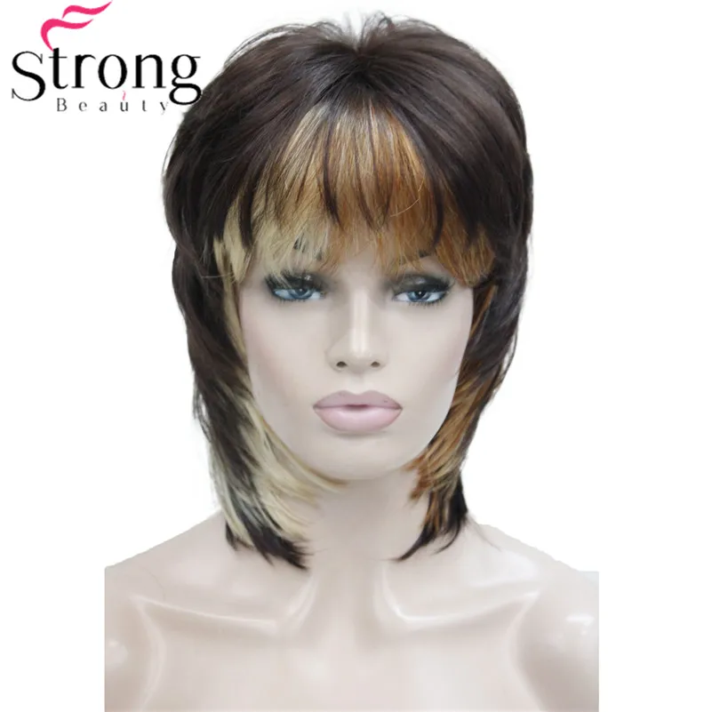Soft Shaggy Layered Short Cascading Three tone mix Swept Bangs Full Synthetic Wig Straight Women's Wigs COLOUR CHOICES