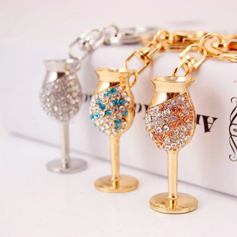 New Keychain Red wine cups Rhinestone Car Purse Pendant Bags keyRing Chains Key Rings For Wedding Gift jewelry K1594 | Украшения и