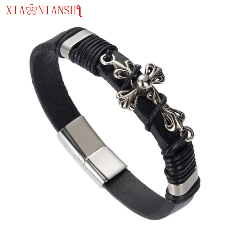 Мужской браслет из натуральной кожи с черепом и драконом | Украшения аксессуары