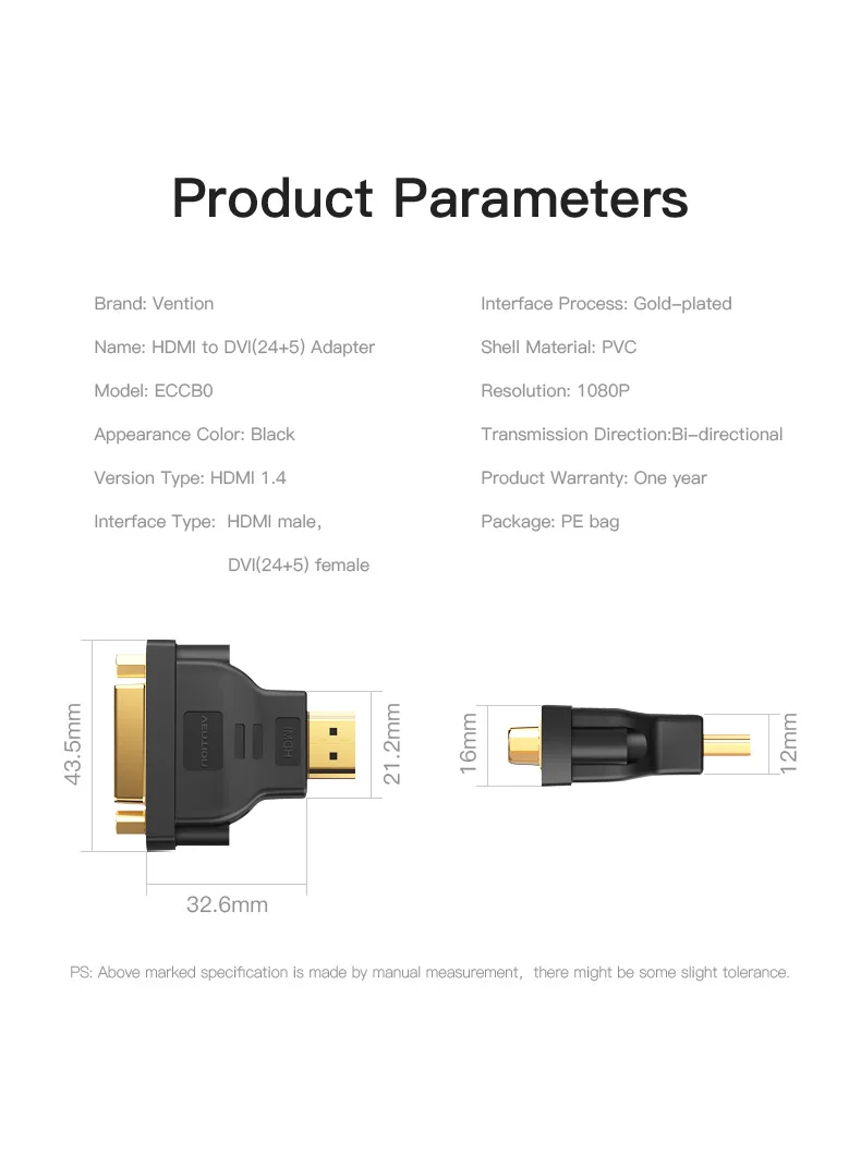 Vention HDMI DVI адаптер 1080P HD ТВ конвертер мужчин и женщин двунаправленный HDMI к DVI разъем для ПК PS3 проектор ТВ 24+ 5