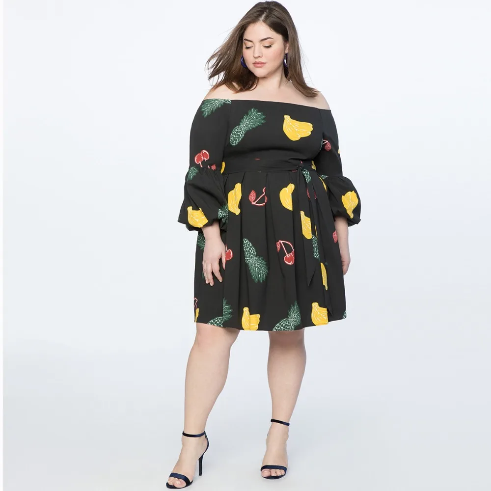 Darcydebie 2018 autumn Women Plus Size Elegant pleated printing party dress Sexy Slash neck Dew Shoulder Lace-up Loose vestidos | Женская