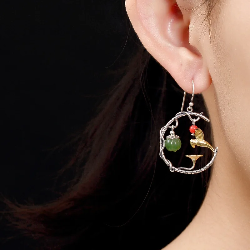 

2018 Rushed Plant Handmade Real 925 Sterling Natural Jasper Drop Earrings Asymmetric For Fine Jewelry
