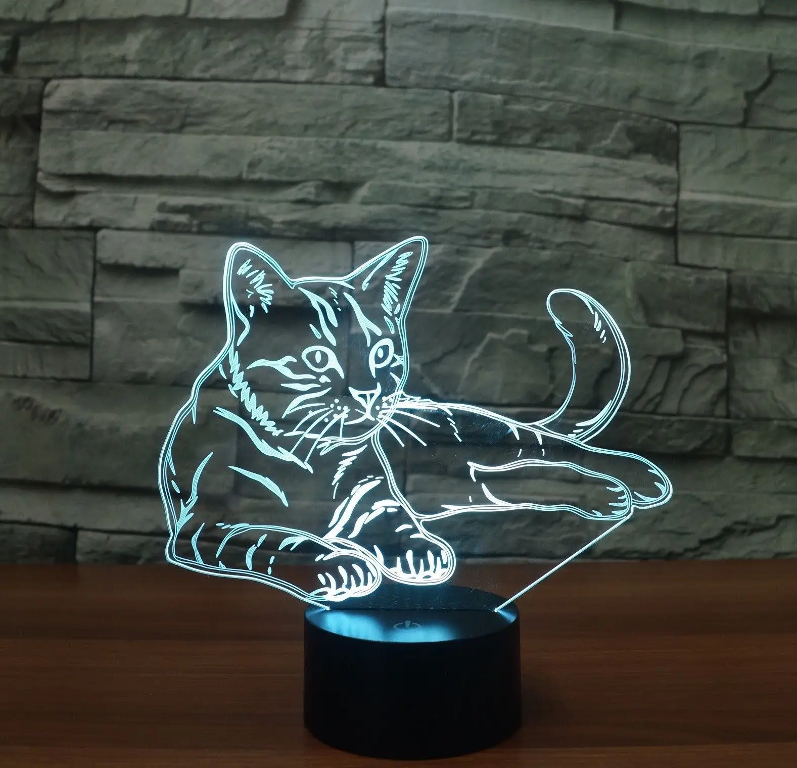 Романтическую атмосферу 3D визуальные фары милый кот Иллюзия ночник 7 цветов