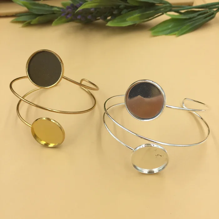 High Quality 15mm 6 Color Copper Material Bangle Base Bracelet Blank Findings Tray Bezel Setting Cabochon Cameo(08107