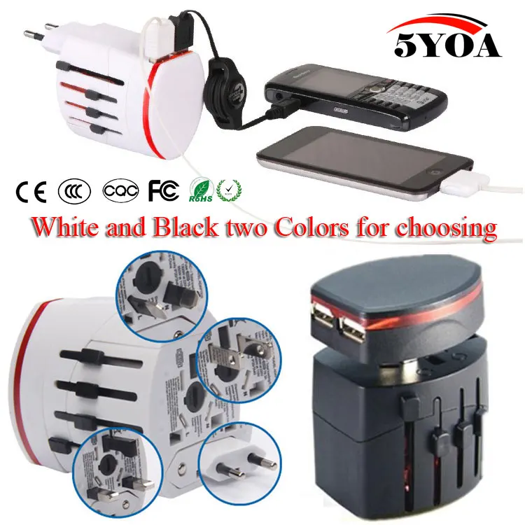 2USB Универсальное зарядное устройство для путешествий Универсальный адаптер