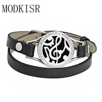 modkisr wholesale fine round stainless steel leather aromatherapy bracelet locket twist bracelet to send 5 color pad ny03