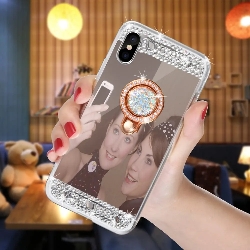 ROHDEA IphoneX Роскошный милый Блестящий зеркальный чехол для макияжа с кольцом и