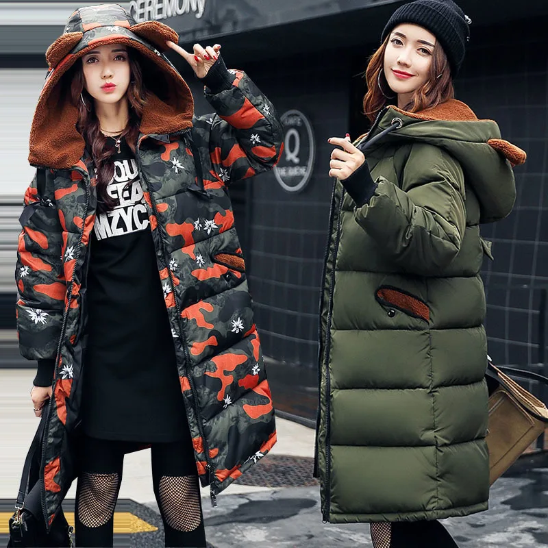 Новый толстый 2017 камуфляж Женская зимняя куртка пальто Парка на пуху большой