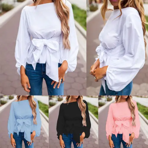 2018 летние женские блузки повседневные модные с бантом Повседневный поясной