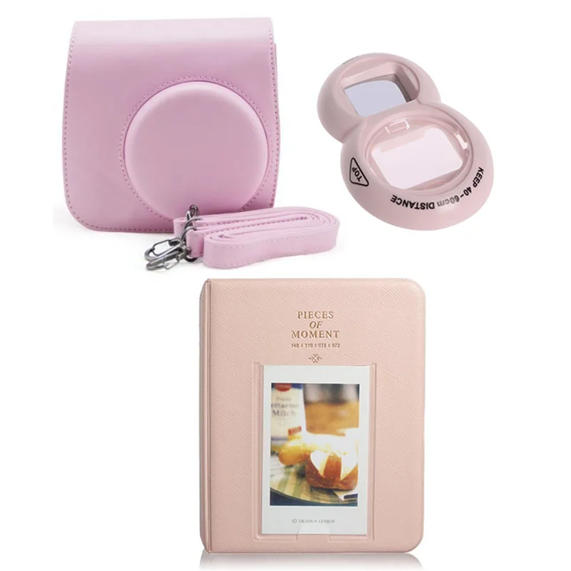 3in1bag-pink Чехол для переноски из искусственной кожи+ альбом+ зеркало для селфи для Fujifilm Instax Mini 9 Mini 8 Mini 8+ для мгновенной съемки фотокамер - Цвет: 3in1bag-pink
